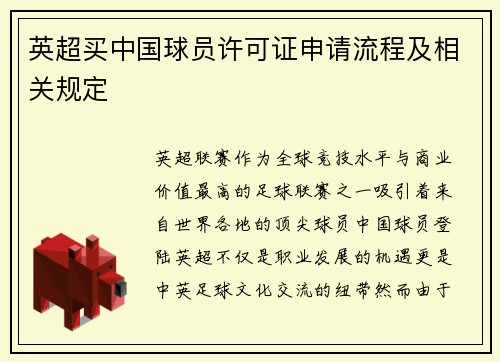 英超买中国球员许可证申请流程及相关规定